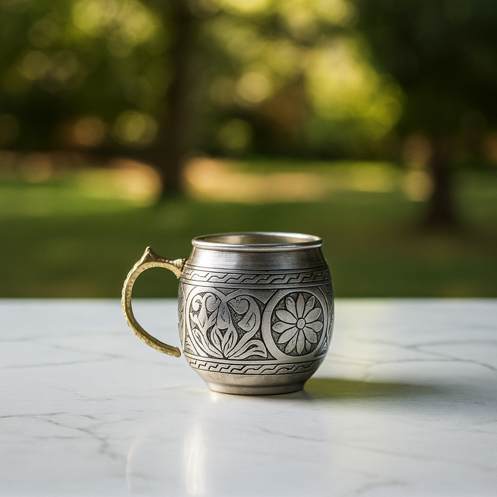Bakır İşlemeli Gümüş Bardak