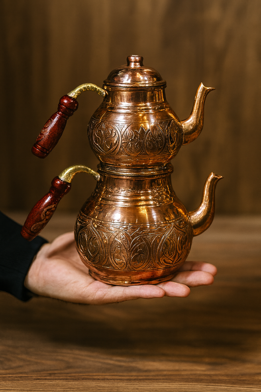 İşlemeli Küçük Boy Bakır Çaydanlık