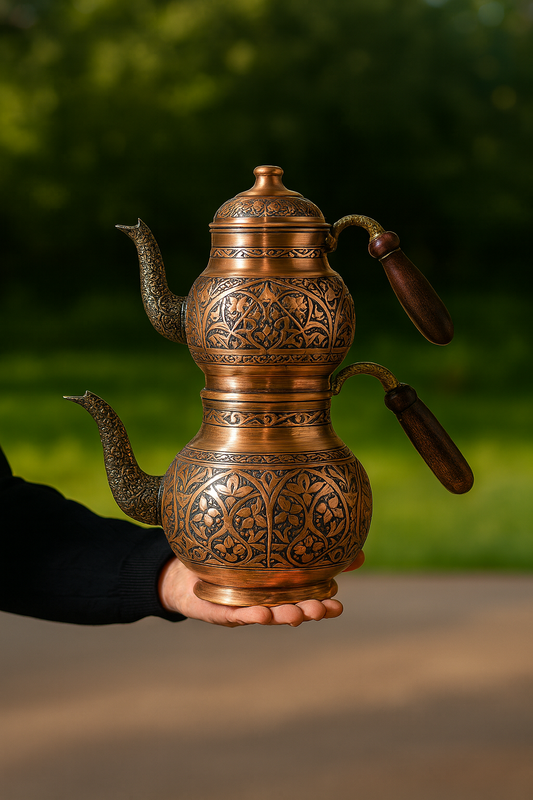 İşlemeli Büyük Boy Bakır Çaydanlık
