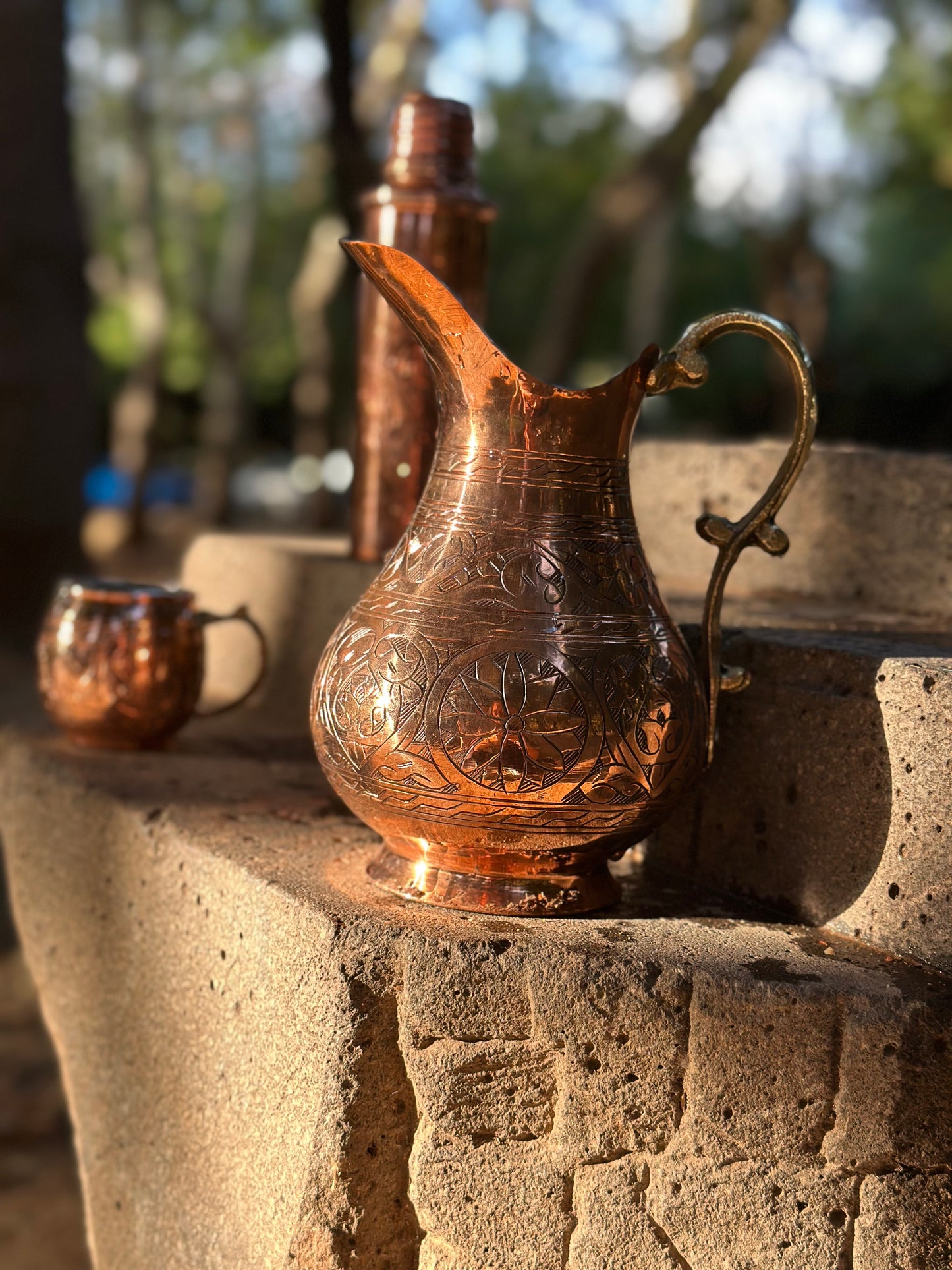 Kalaylı Saf Bakır İşlemeli Sürahi(1,5 Lt)