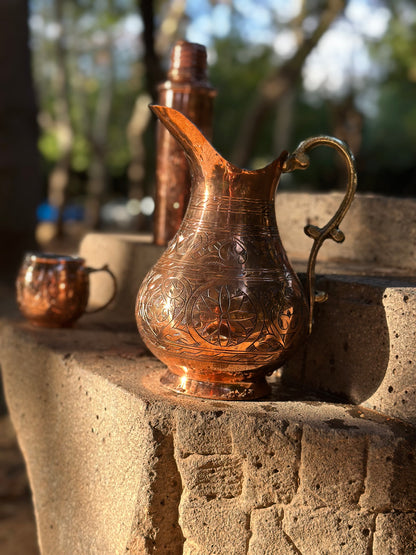 Kalaylı Saf Bakır İşlemeli Sürahi(1,5 Lt)