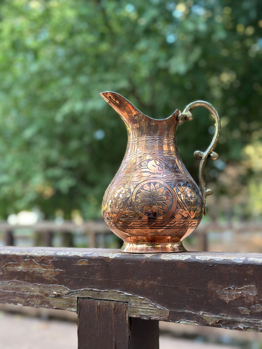 Kalaylı Saf Bakır İşlemeli Sürahi(1,5 Lt)